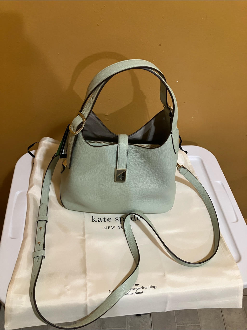Kate Spade Mint Green Pebble Leather Crossbody Totecolor Is Pistachio